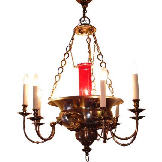 Antieke Verzilverde Godslamp, Kerk Lamp Met Engelen 1