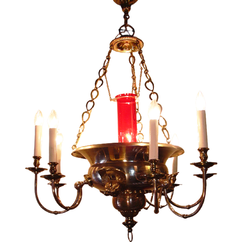 Antieke Verzilverde Godslamp, Kerk Lamp Met Engelen