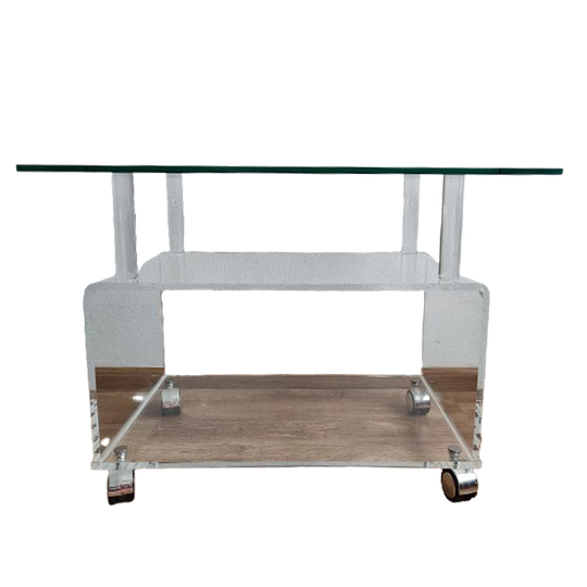 Acryl Plexiglas Tv Meubel Tafel Trolley Met Glazen Blad Op Wielen 1