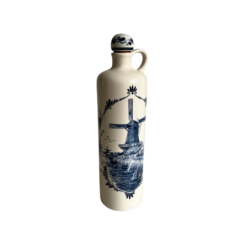 Grote Vintage Jenever Fles Van Delft Blue