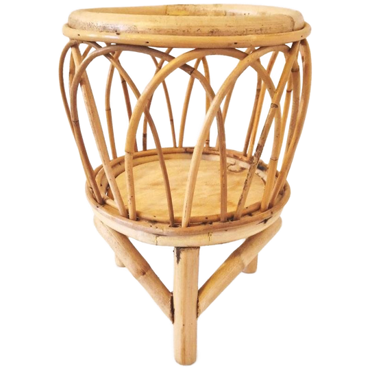 Vintage Bloempot Houder Bamboe Tafeltje 1