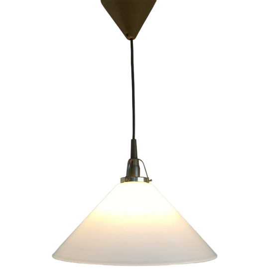 Original Massive Vintage Plafondlamp Hanglamp (opaalglas/messing) 1