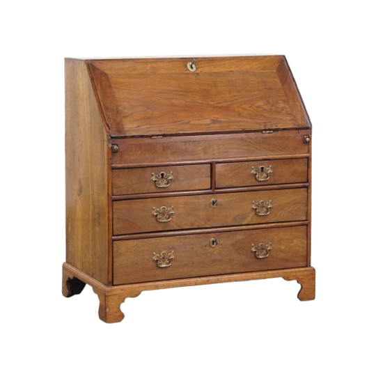 Antieke, Grote Engelse Eikenhouten Secretaire Eind 18e/begin 19e Eeuw Met Een Getrapt Interieur E 1