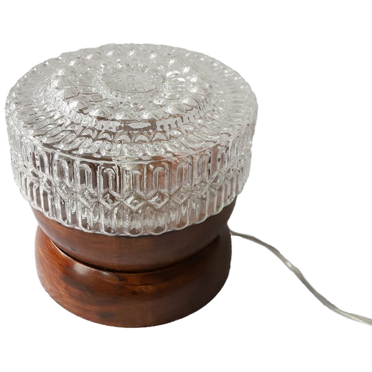 Afellamp Met Vintage Transparante Glazen Bewerkte Kap, Jaren '70/anno Nu. 1