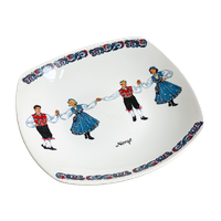Vierkante Vintage Figgjo Flint Schaal / Serveerschaal, Hardanger Dancers Norge