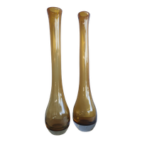 Set Hoge Bloemenvazen Vintage Amber Bruin