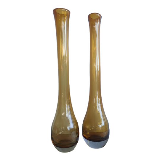 Set Hoge Bloemenvazen Vintage Amber Bruin 1