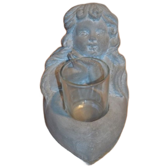 Betonnen Beeldje Van Meisje Met Glaasje Voor Waxinelichtje 1
