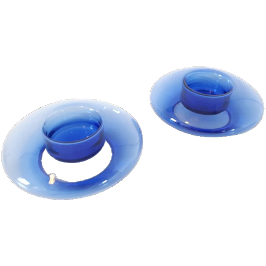 80's 2 Vintage Glazen Waxinehkuders Kobalt Blauwe Kandelaars 1
