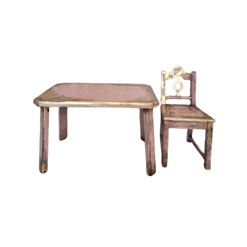 Vintage Look Kinderstoel Met Tafeltje In Dusty Pink En Goud