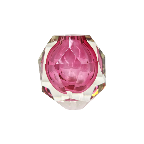 Caged And Diamond Cut Glass Pink And Clear Vase, 1980S