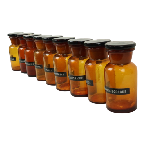 Echte Oude Apotheker Medische Flessen Potten Set Bruin Amber Glas