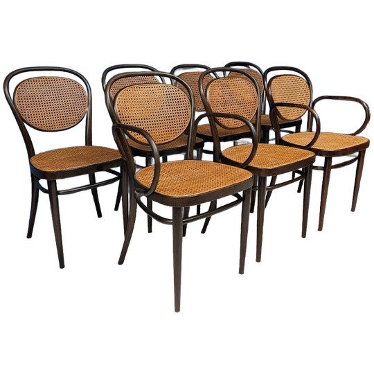 7x Vintage Rotan Stoelen, Model 215r, Thonet 1