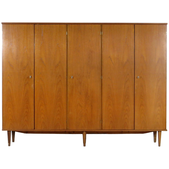 Grote Vintage 5-deurs Kledingkast In Teak, 1960s 1