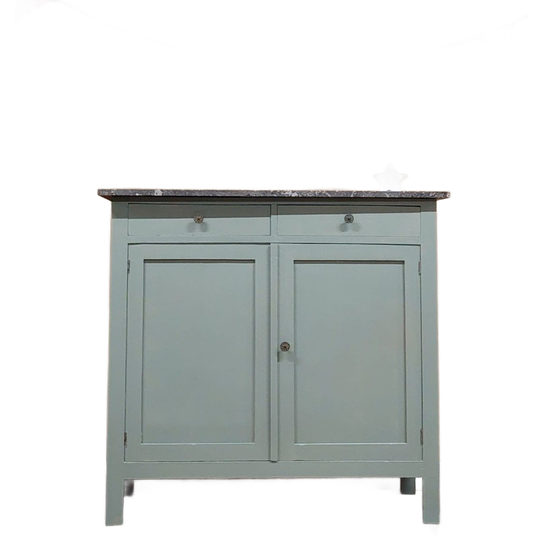 Groene Vintage Commode Met Grijs Marmeren Blad 1