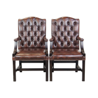 Set Van 2 Mooie En Statige, Luxe Donkerbruine Engelse Rundleren Chesterfield Eetkamer/Bijzet/Verg