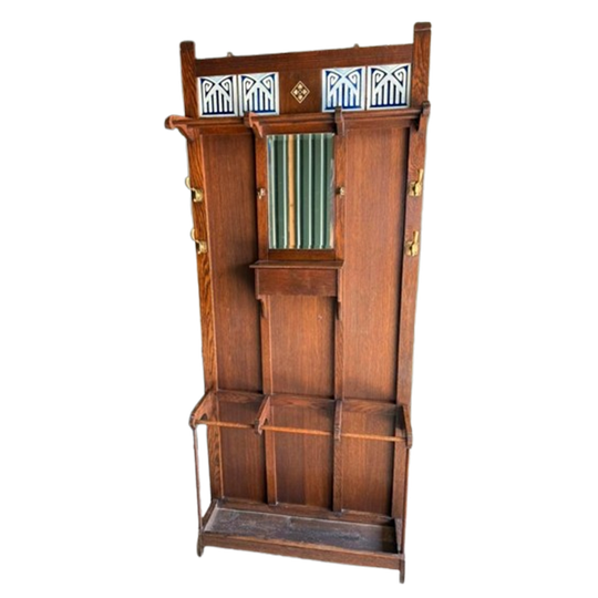 Art Deco Kapstok Eik Messing Met Facetspiegel 1