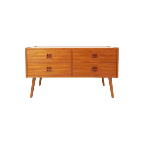 Vintage Deense Ladekast Teak | 4 Lades Teak Fineer