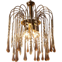 Roze Teardrop Murano Vintage Hanglamp Messing Frame