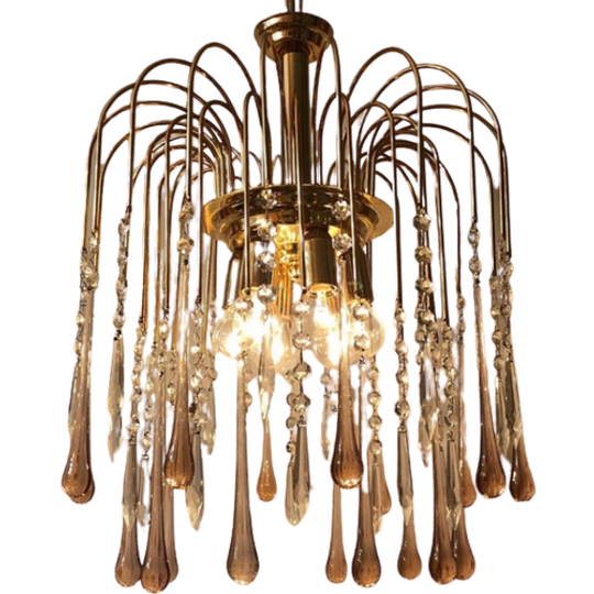 Roze Teardrop Murano Vintage Hanglamp Messing Frame 1