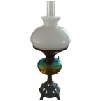 Antieke Petroleumlamp / Olielamp Met Lont Kap En Glas thumbnail 1