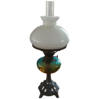 Antieke Petroleumlamp / Olielamp Met Lont Kap En Glas