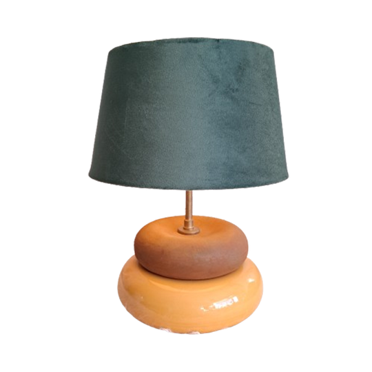 Vintage Kostka Sumo Keramiek Lamp Oranje Bruin Groene Velvet Kap Jaren 70 Retro Design 1