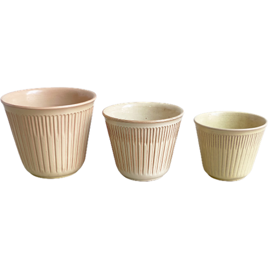 Set Van 3 Vintage Keramiek Bloempotten 1