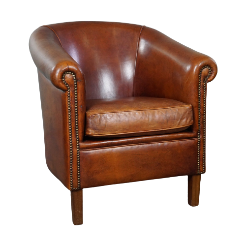 Schapenleren Clubfauteuil Met Een Prachtige Cognac Kleur