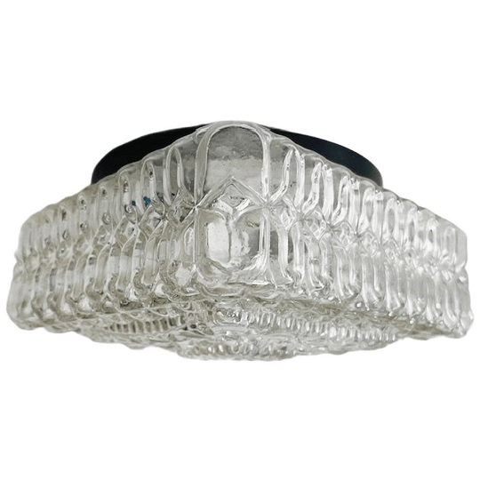 Mid-century Vierkante Plafonnière Glazen Plafondkap 1960’s 1