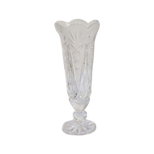 Vintage Vaasje Kristal Op Voet Met Frosted En Transparant, Frankrijk Jaren '50. 1