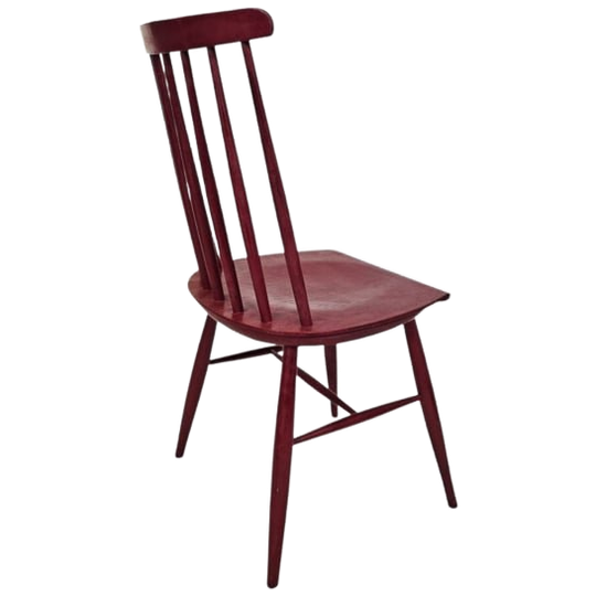Vintage - Ilmari Tapiovaara Stijl - Bordaux Rood - Eetkamerstoel -finland - 60s 1