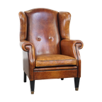 Grote, Vintage Schapenleren Oorfauteuil In Engelse Stijl Met Mooie Diepe Kleuren thumbnail 1