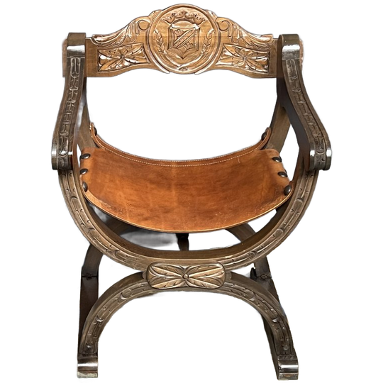 Fauteuil In Dagobert-stijl. Massief Notenhout, Leer. 1