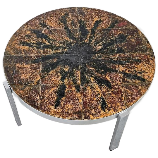 Vintage Salontafel Tegeltafel Fatlava Rond 1