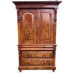 Heel Mooi Antiek Engels Mahonie Driedelig Kabinet, Met Planken En 3 Lades, 210 Cm Hoog thumbnail 1