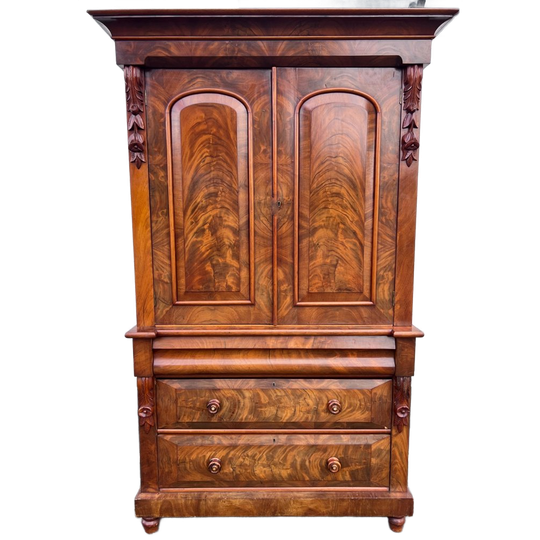 Heel Mooi Antiek Engels Mahonie Driedelig Kabinet, Met Planken En 3 Lades, 210 Cm Hoog 1