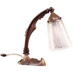Art Deco Bureaulamp In Brons En Gesatineerd Glas, 1920-30 thumbnail 1