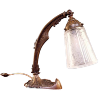 Art Deco Bureaulamp In Brons En Gesatineerd Glas, 1920-30