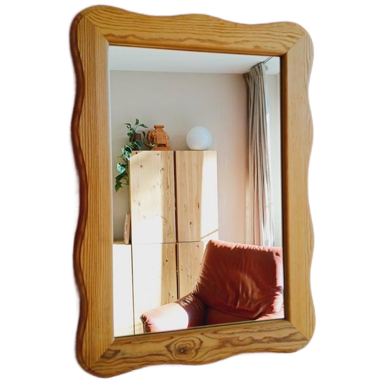 Vintage Spiegel Hout Wave Golfrand 1