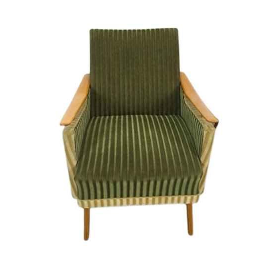 Groen Fluweel Stoffen Fauteuil Met Houten Leuningen 2X 1
