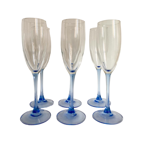 6X Vintage Champagneglas Blauwe Steel Luminarc