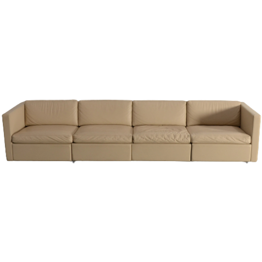 Charles Pfister For Knoll Mid-century White Leather Sofa And 4 X Cube Club Chairs 1