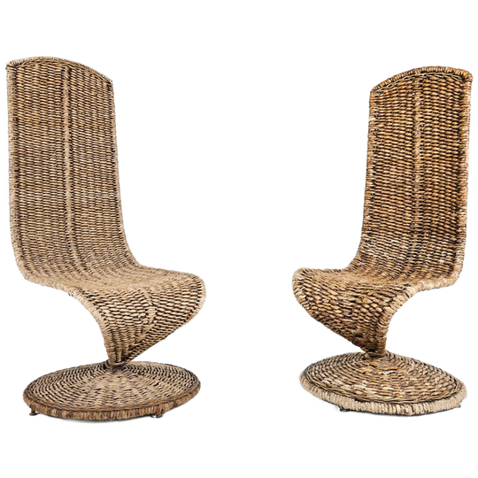 Pair Of Sculptural High Back Chairs, 1980’s Italy 1