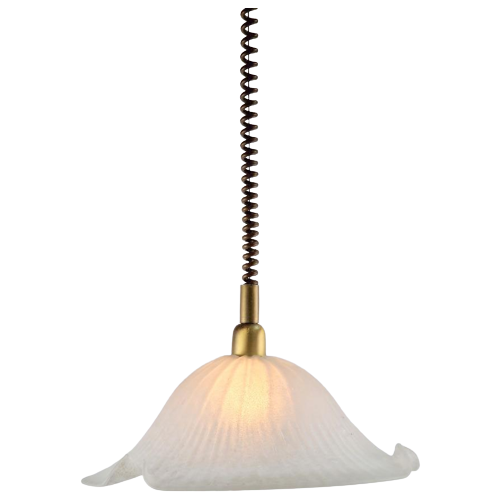 Vintage Zakdoek Hanglamp Glas Messing Verstelbaar Regency 70