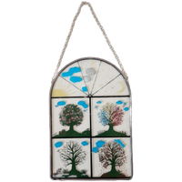 Jaren 80 Vintage Raamhanger Glas In Lood Raam Decoratie
