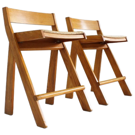 Set Vintage Italiaanse Houten Bar Krukken 1