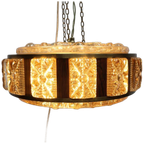 Deense Hanglamp | Vintage | Amberkleurig Glas | Wengé thumbnail 1