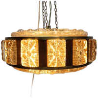 Deense Hanglamp | Vintage | Amberkleurig Glas | Wengé