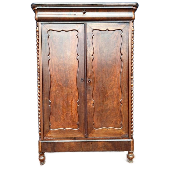 Antieke Biedermeier Mahoniehouten Linnenkast, Meiden Kast 1